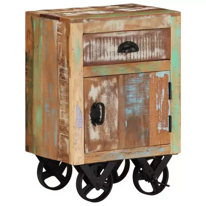 Comodino con ruote 40x30x57 cm in legno massello di recupero