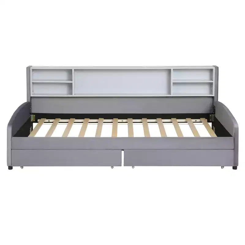 Letto a giorno matrimoniale con 2 cassetti portaoggetti, vano portaoggetti laterale, rivestimento in velluto per bambini