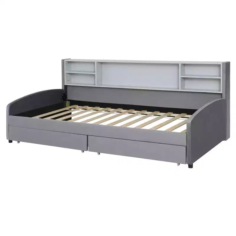 Letto a giorno matrimoniale con 2 cassetti portaoggetti, vano portaoggetti laterale, rivestimento in velluto per bambini