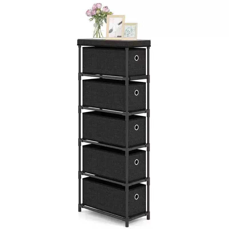 Costway Slim Dresser w/ 5-Drawer Anti-tip Kits Space-Saving Chest of 5 Fabric Drawers